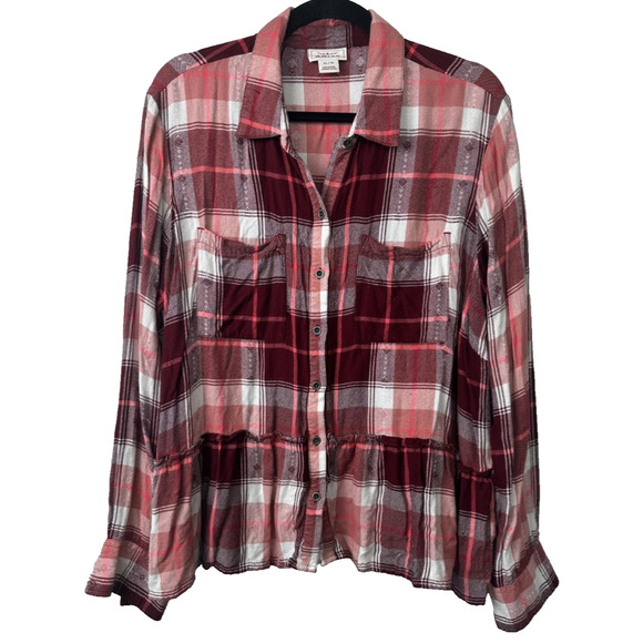 Ariat Tops - Ariat Ruffle Button Flannel Size XL Western Soft Pockets Collared LS A34